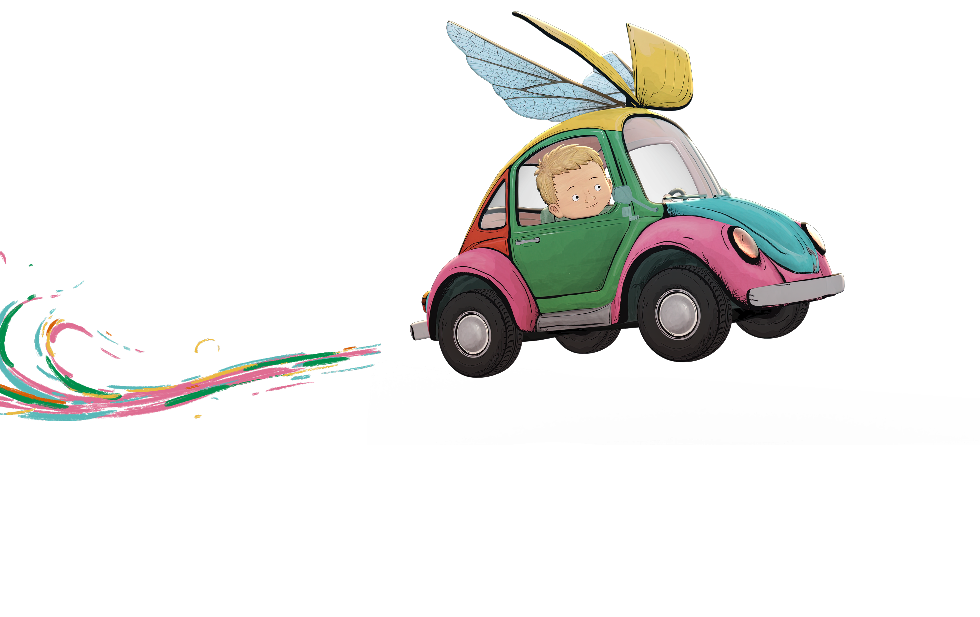 Auto Brouk létá s dítětem