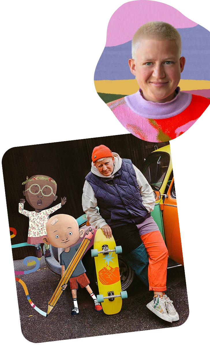 Eliška s postavičkami Plešounů